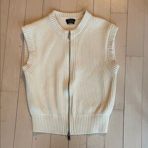 Massimo Dutti Cream Zip-Up Cotton Sweater Vest